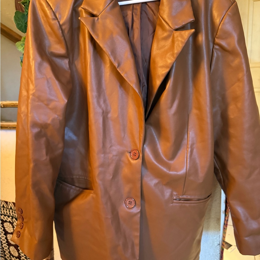 Rebecca Minkoff Women's Camel Brown Faux Leather Jacket XL Notched Collar